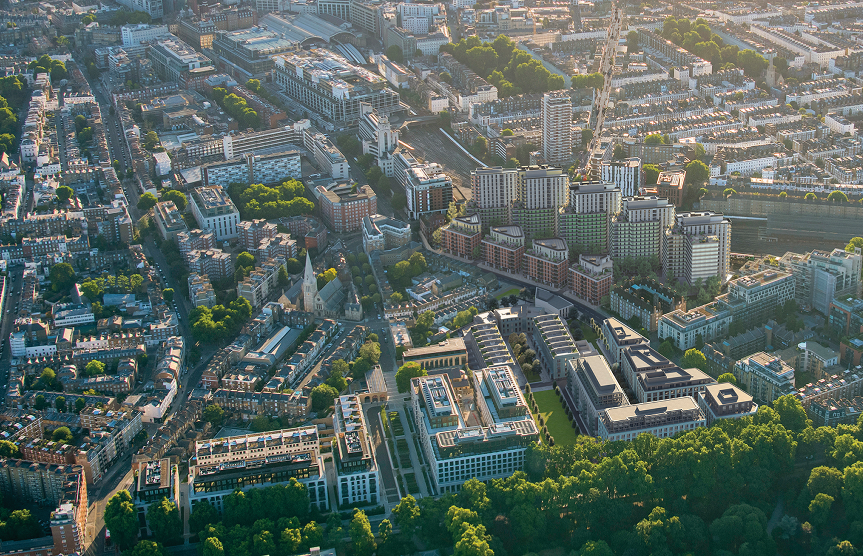 Aerial view of Ebury when finished and proximity to central London SW1 including Pimlico, Sloane Square and Belgravia