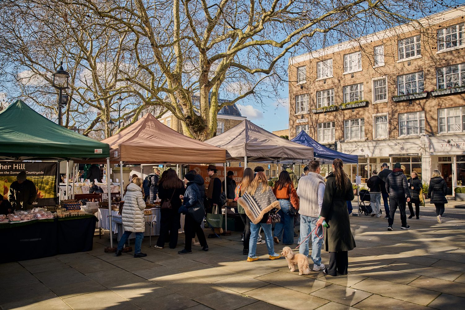 People shopping in Orange Square at the farmers market